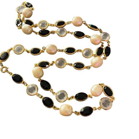 Gold Tone Faux Pearl & Gem Necklace - Picture 1 of 6